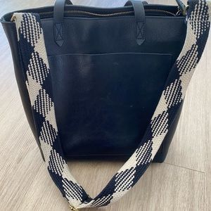 Madewell Zip-Top Medium Transport Tote with Black and White Strap